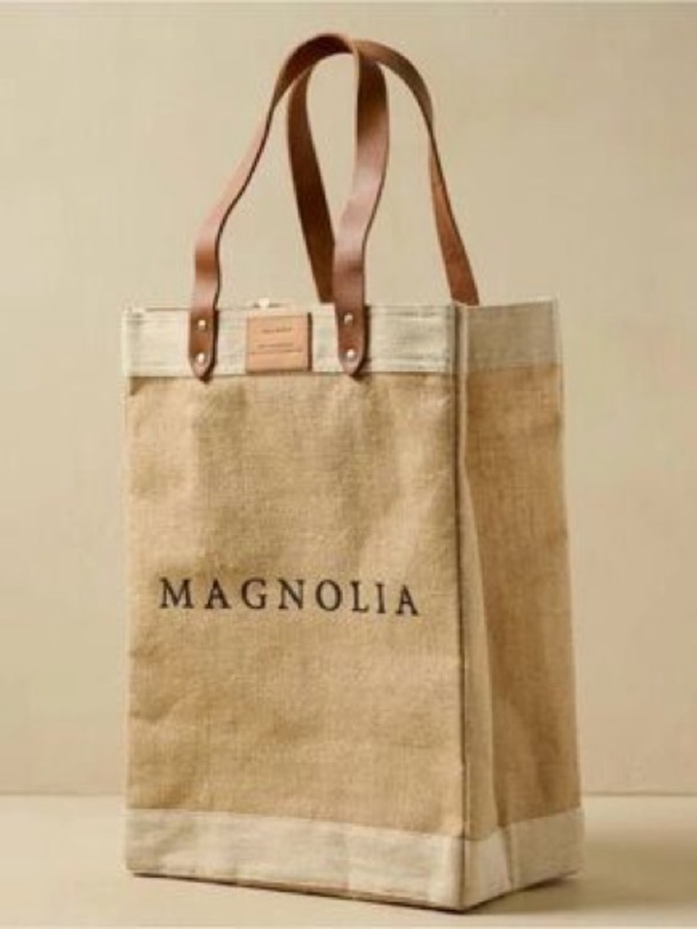 (NEW) Magnolia Natural Canvas Tote with Brown Leather Straps